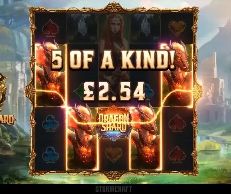 Dragon Shard Slot gameplay screen showing the five-reel grid and symbols Dragon Shard Slot gameplay screen showing the five-reel grid and symbols