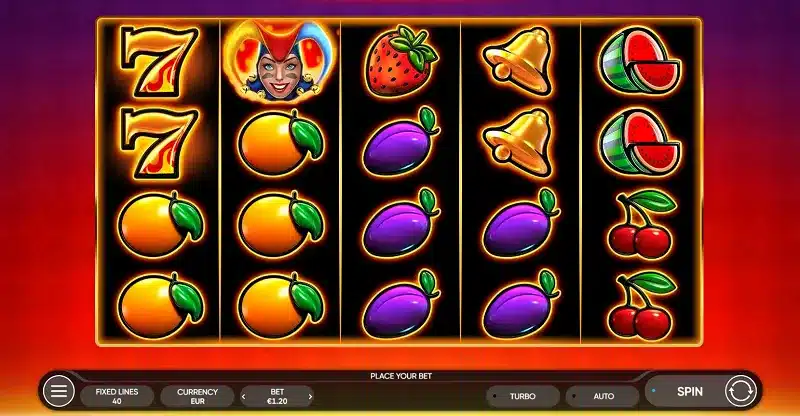 Joker Stoker Slot five-reel four-row grid with fruit symbols and 40 fixed paylines Joker Stoker Slot five-reel four-row grid with fruit symbols and 40 fixed paylines