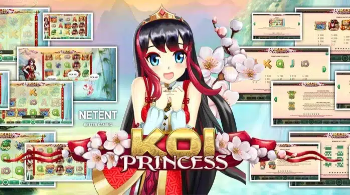 Koi Princess Slot artwork with the anime princess and NetEnt game-screen montage
