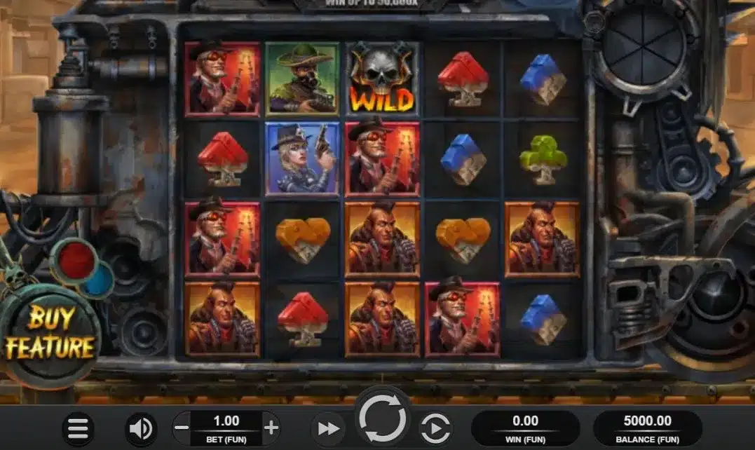 Money Train 2 Slot five-reel base-game grid with character symbols and skull Wild Money Train 2 Slot five-reel base-game grid with character symbols and skull Wild