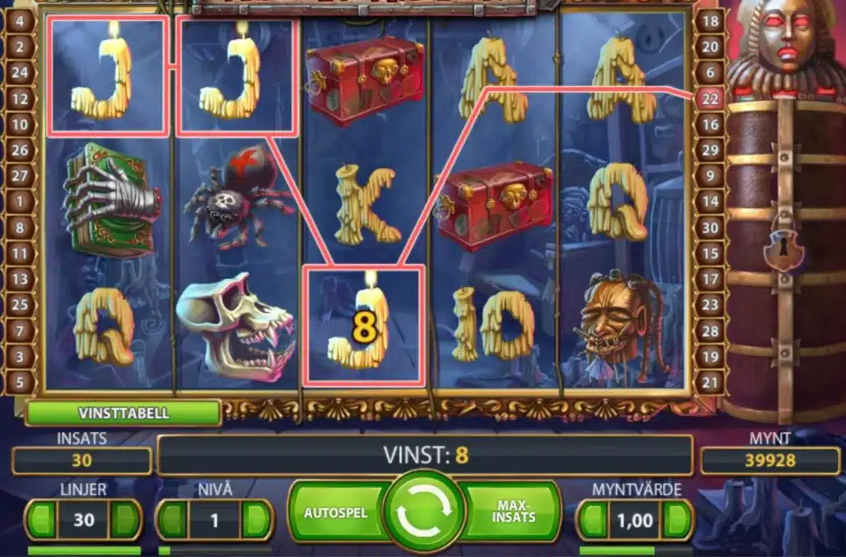 Mythic Maiden Slot five-reel grid showing a highlighted candle-symbol payline win