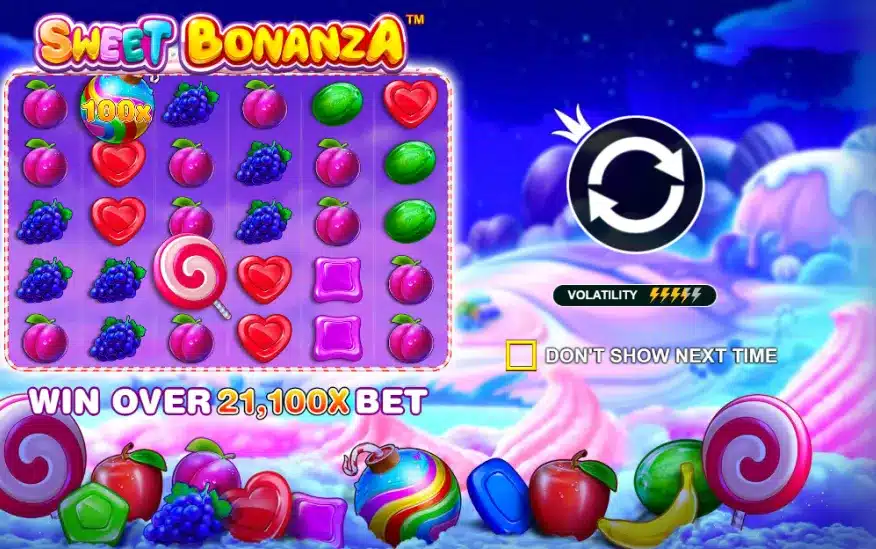 Sweet Bonanza Slot introduction artwork showing a 100x multiplier and candy-themed reels Sweet Bonanza Slot introduction artwork showing a 100x multiplier and candy-themed reels