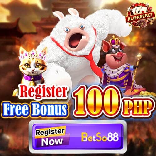 BetSo88 Register Free 100 PHP welcome bonus artwork with casino game characters