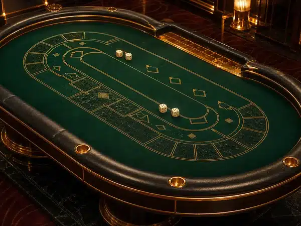 Decorative green casino table with dice