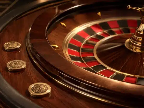 Decorative roulette wheel and gaming chips
