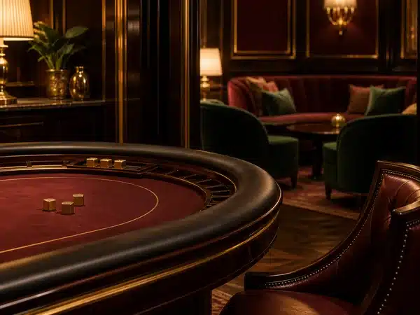 Decorative red casino table in a lounge