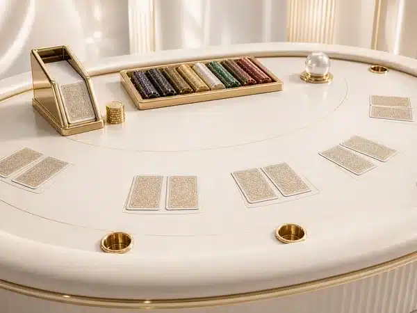 Decorative cream and gold card table with face-down cards