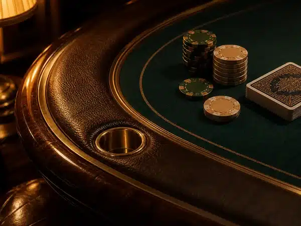 Decorative cards and chips on a green casino table