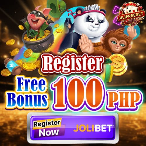 JOLIBET Register Free 100 PHP bonus artwork with casino game characters