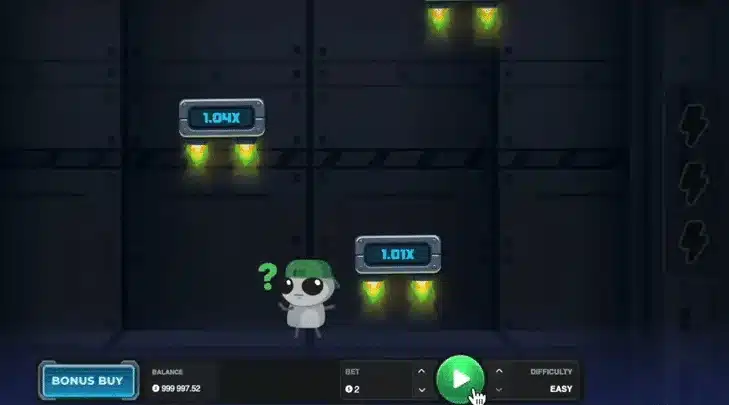 Jumper Slot starting platform screen with the character, multiplier markers and Play control Jumper Slot starting platform screen with the character, multiplier markers and Play control