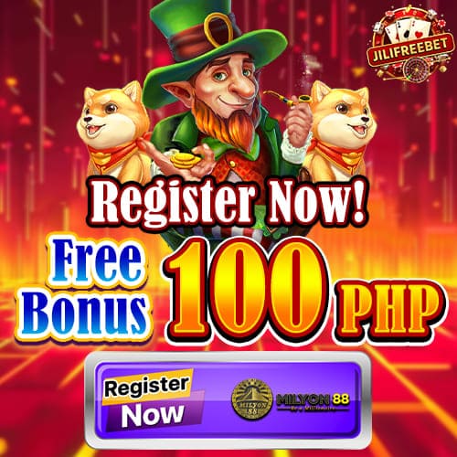 Milyon88 Register Free 100 PHP promotional artwork with casino game characters
