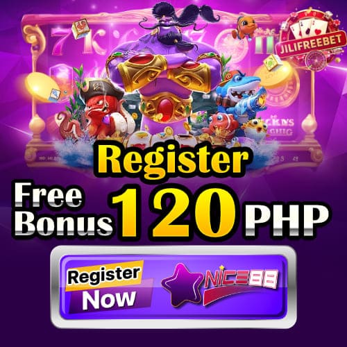 Nice88 Register Free 120 PHP promotional artwork with casino game characters