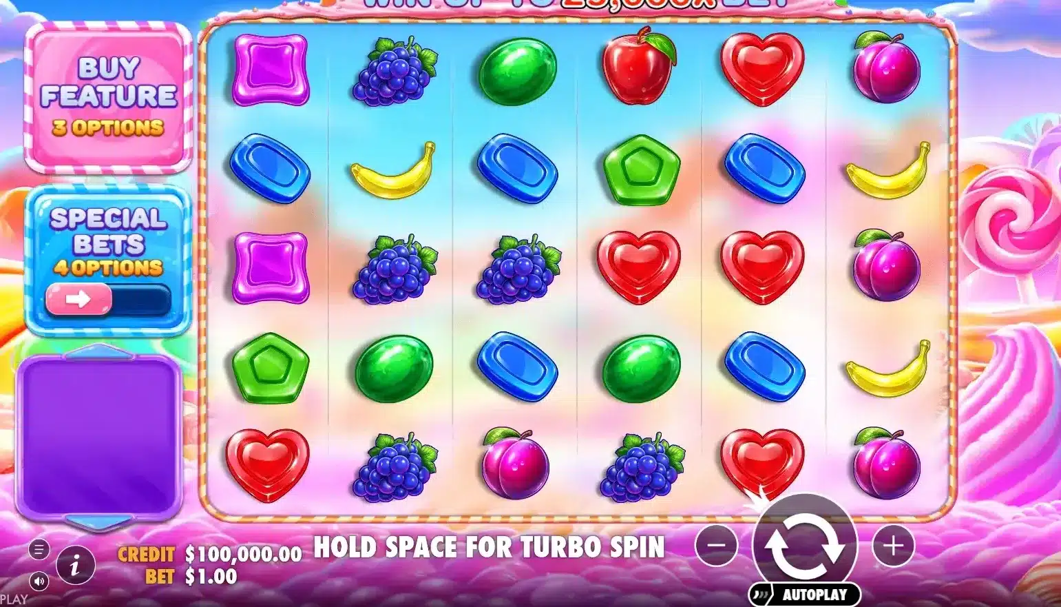 Sweet Bonanza 2500 Slot six-reel grid with fruit, candy and optional feature menus Sweet Bonanza 2500 Slot six-reel grid with fruit, candy and optional feature menus